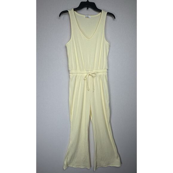 Yellow Jumpsuit Women’s Sz M Stretch Drawstring Waist Sleeveless Beach Cruise - Picture 1 of 14